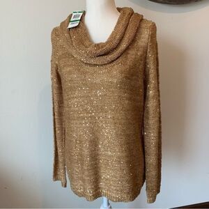NWT I.N.C. International Concepts Marled Knit Gold Sequined Cowl Neck Sweater